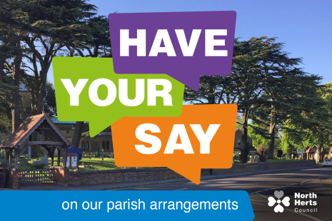 Have your say on our parish arrangements. Background photo of a gateway entrance to a churchyard in the sun with trees, shadows and blue sky.