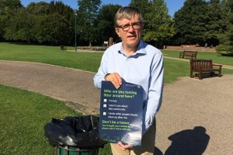 Councillor Steve Jarvis with litter campaign poster